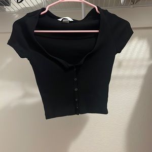 Black baby tee crop top button up